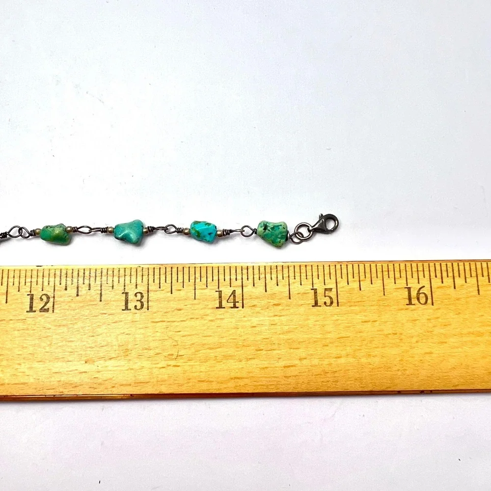 Vintage Turquoise Sterling Silver Fringe Necklace Boho Southwestern Choker Bib